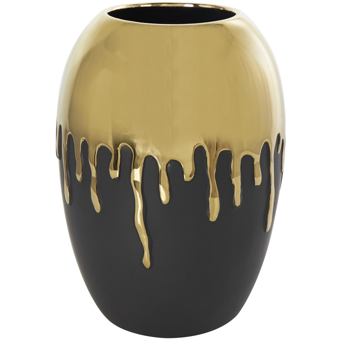 Black Ceramic Abstract Melting Drip Vase with Black Base