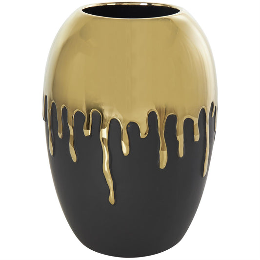 Black Ceramic Abstract Melting Drip Vase with Black Base