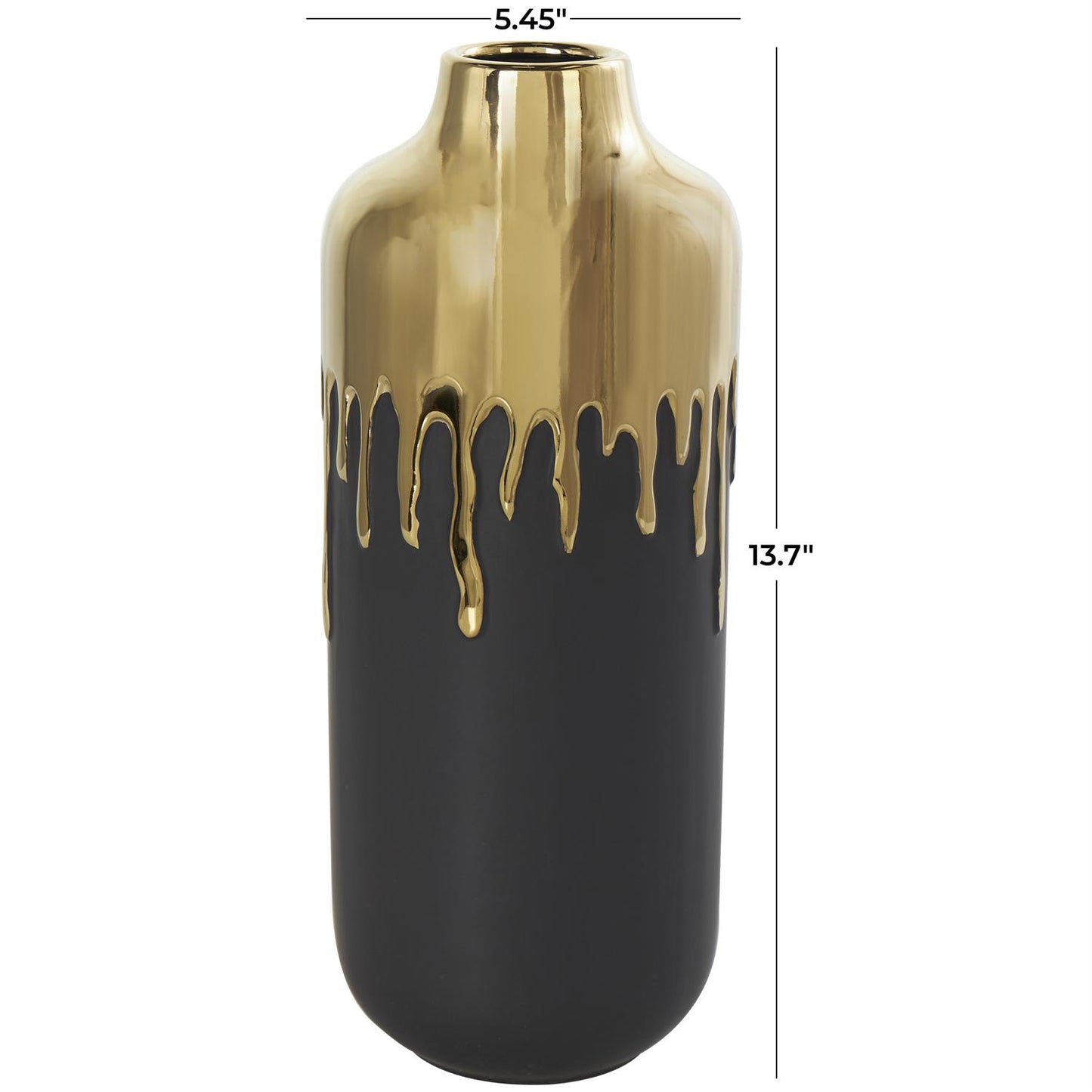 Gold Ceramic Abstract Melting Drip Vase with Black Base