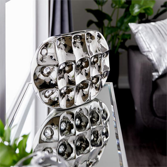 Silver ceramic vase with cut out Designs