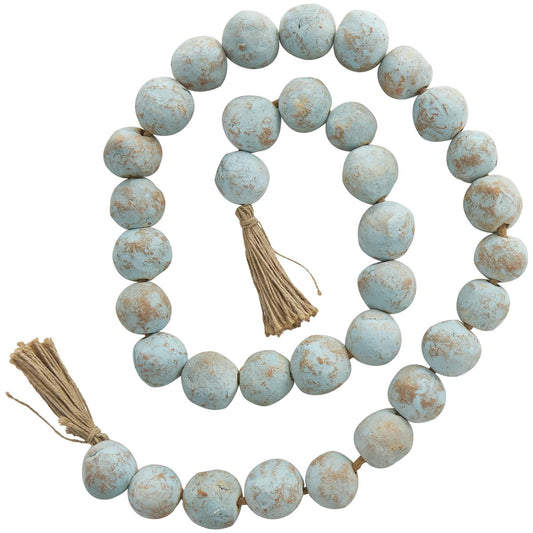 Teal Ceramic Handmade Round Intricately Shaped Large Distressed Beaded Garland with Tassel