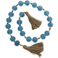 Teal Glass Handmade Round Frosted Beaded Garland with Tassel with Knotted Brown Jute