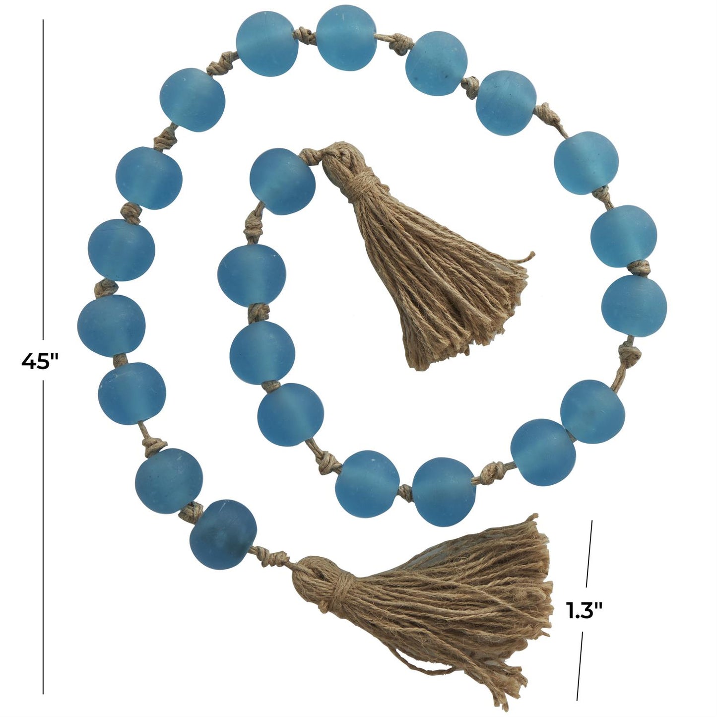 Teal Glass Handmade Round Frosted Beaded Garland with Tassel with Knotted Brown Jute