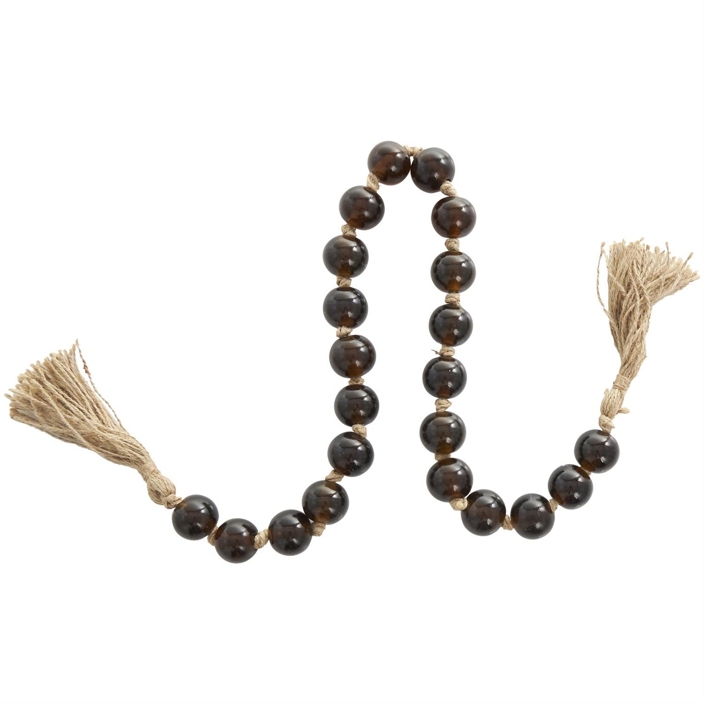 Dark Brown Glass Handmade Round Beaded Garland with Tassel with Knotted Brown Jute