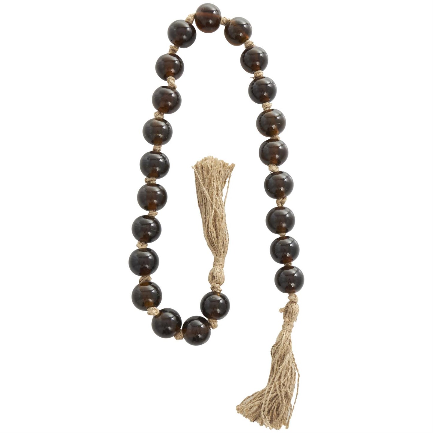 Dark Brown Glass Handmade Round Beaded Garland with Tassel with Knotted Brown Jute