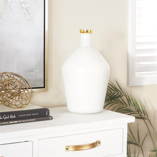 White Glass Vase with Gold Rim, 9x9x15