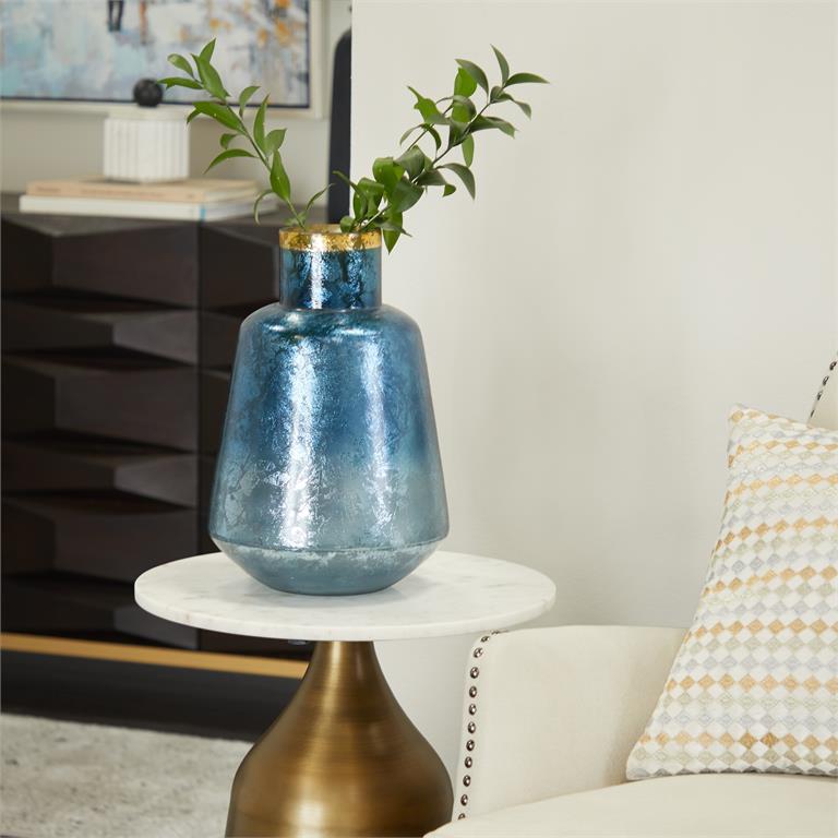 Blue Glass Handmade Vase with Gold Rim 10"x10"x1