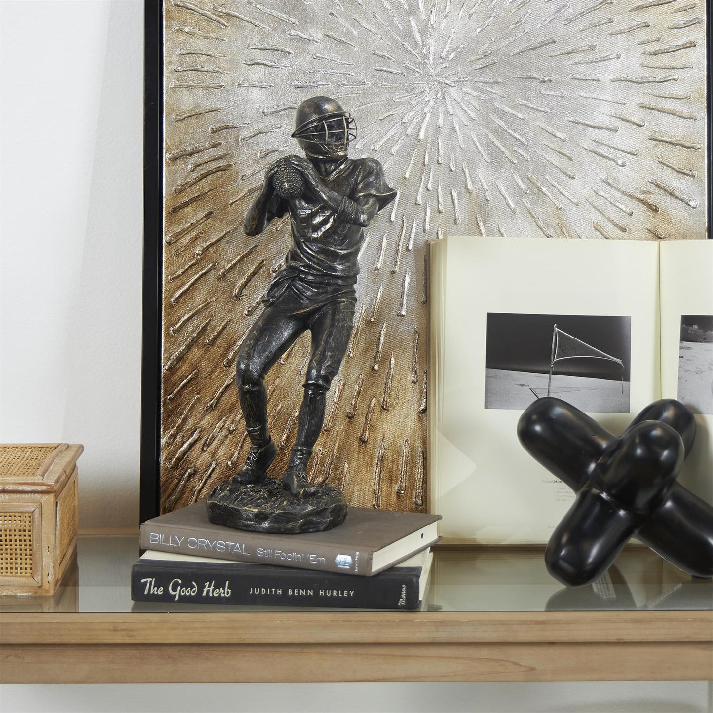 Silver Polystone Football Player Sculpture