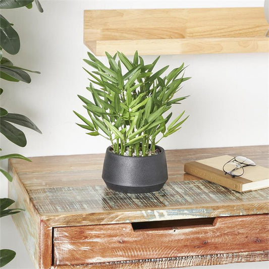 Green Faux Foliage Artificial Plant with Black Plastic Pot