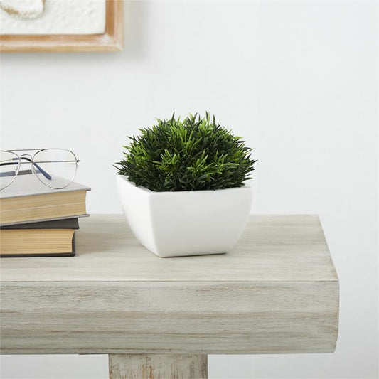 Green Faux Foliage Artificial Plant with White Ceramic Pot