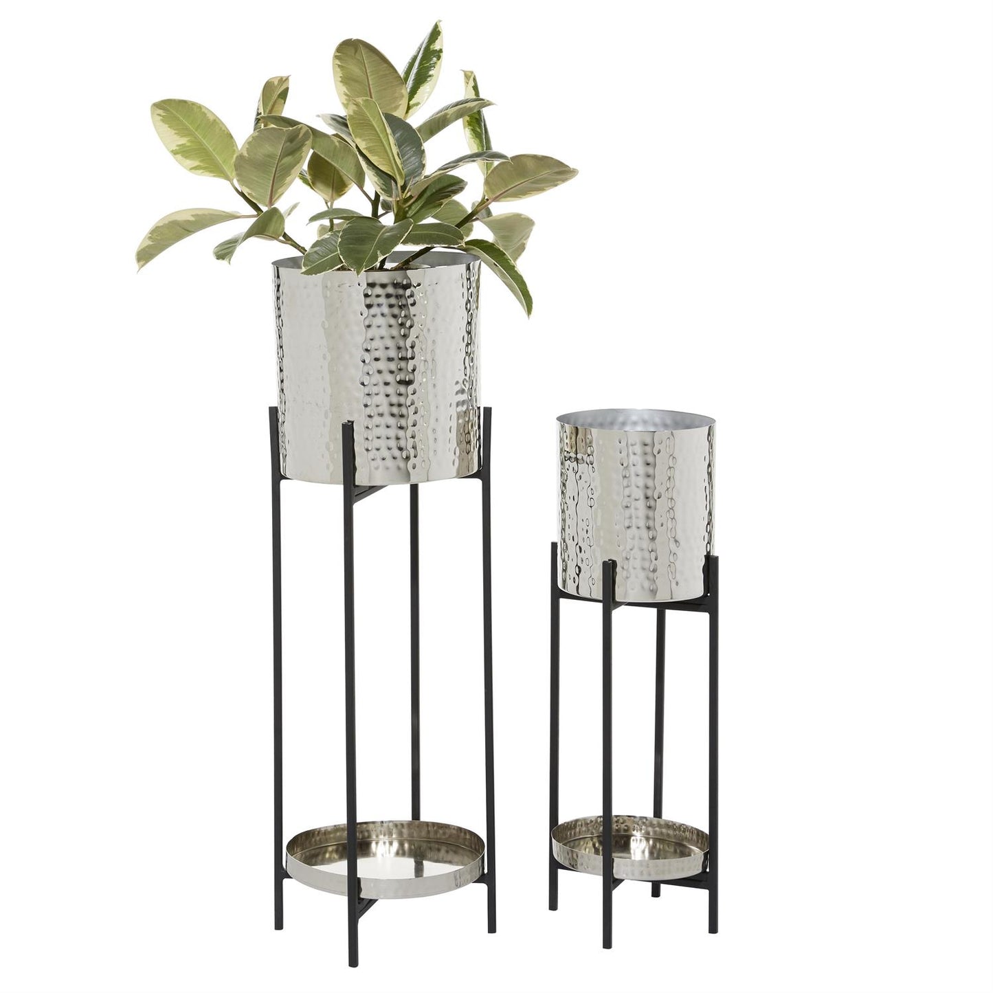 Silver Metal Indoor Outdoor Planter with Removable Stand 24"H