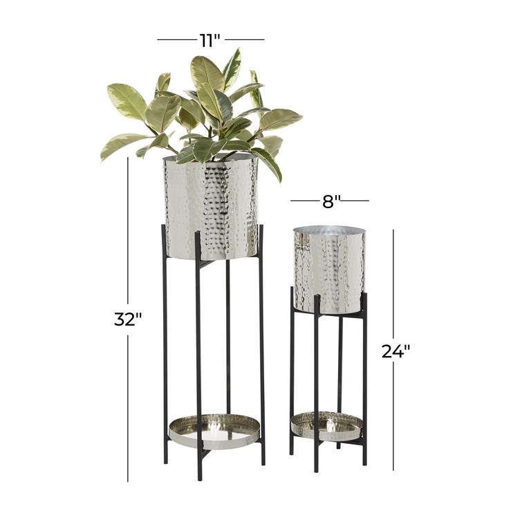 Silver Metal Indoor Outdoor Planter with Removable Stand 24"H