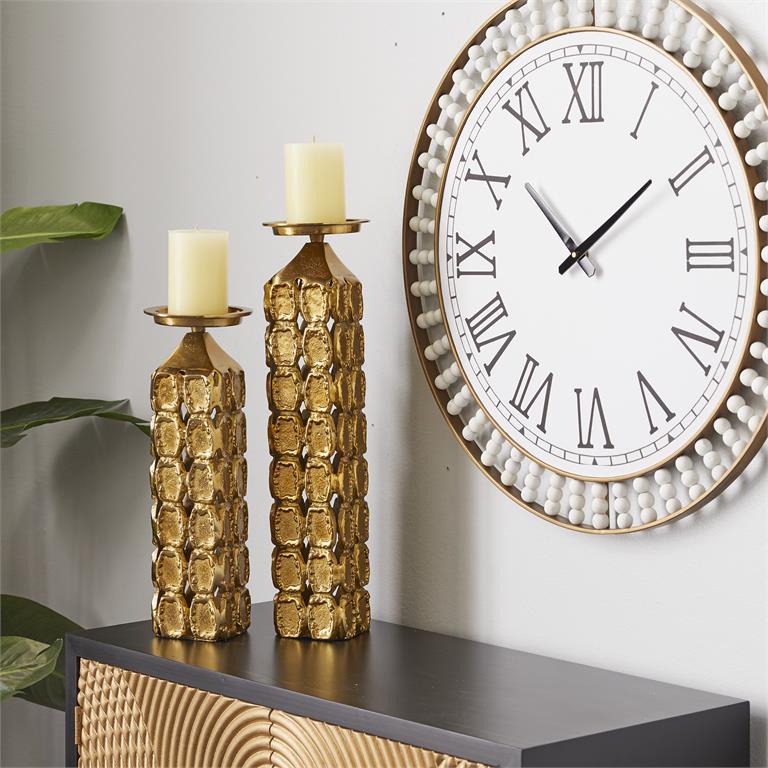 Gold Aluminum Contemporary Candle Holder set of 2
