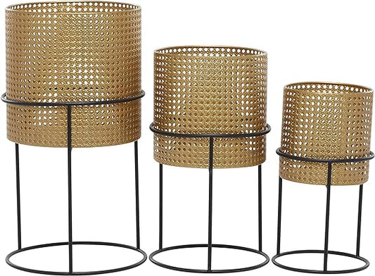 Gold Metal Rattan Planter With Removable set 0f 3