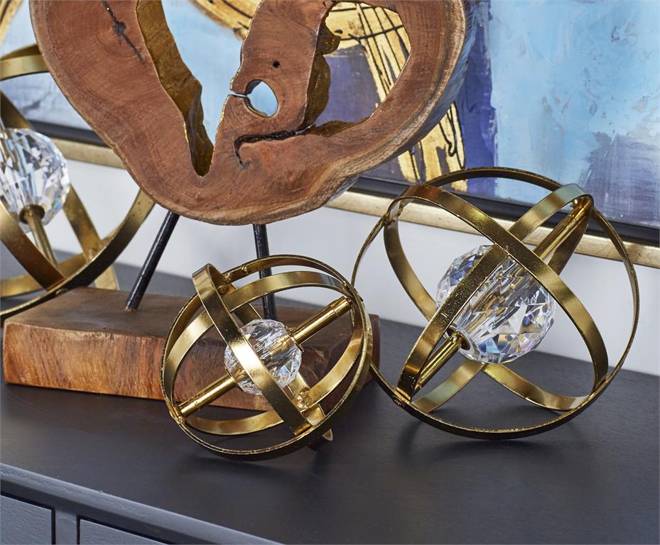 Gold Metal Geometric Sculpture set of 3