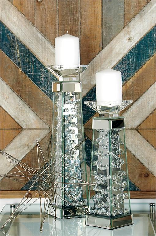 Silver Glass Mirrored Candle Holder