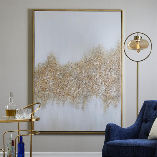 Gold Canvas Geode Glitter Flakes Framed Wall Art with Gold Frame