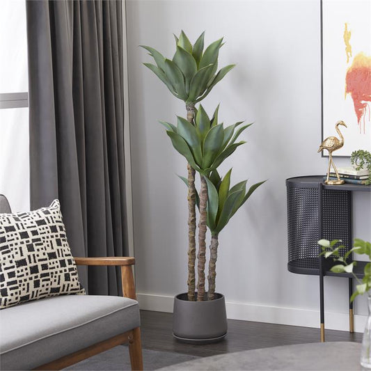 Green Faux Foliage Dracaena Artificial Tree with Realistic Leaves and Black Plastic Pot