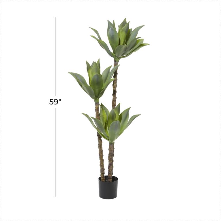 Green Faux Foliage Dracaena Artificial Tree with Realistic Leaves and Black Plastic Pot