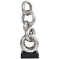 Silver Ceramic Abstract Stacked Chain Link Sculpture with Black Block Base