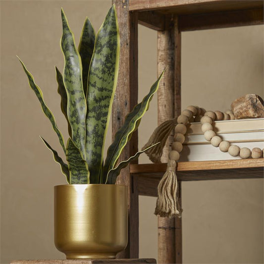 The Novogratz Green Faux Foliage Snake Artificial Plant with Realistic Leaves and Gold Porcelain Pot