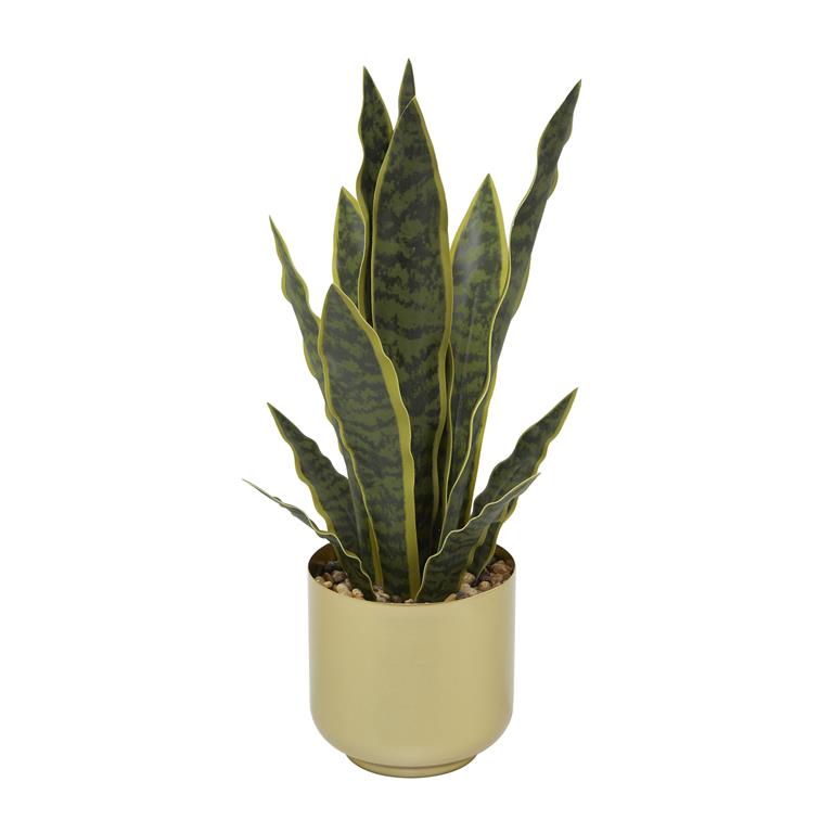 The Novogratz Green Faux Foliage Snake Artificial Plant with Realistic Leaves and Gold Porcelain Pot