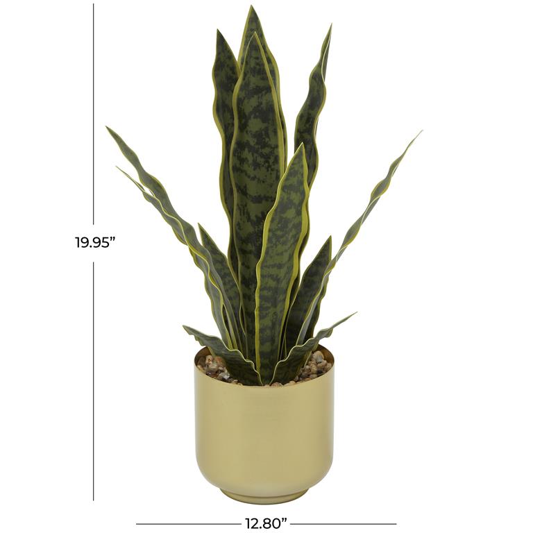 The Novogratz Green Faux Foliage Snake Artificial Plant with Realistic Leaves and Gold Porcelain Pot