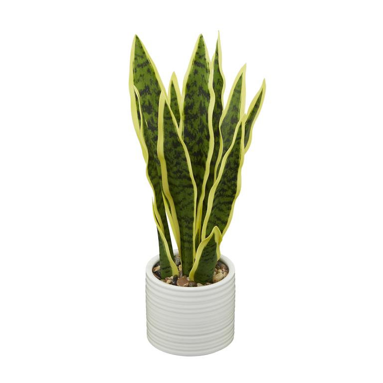 The Novogratz Green Faux Foliage Snake Artificial Plant with Realistic Leaves and White Porcelain Pot