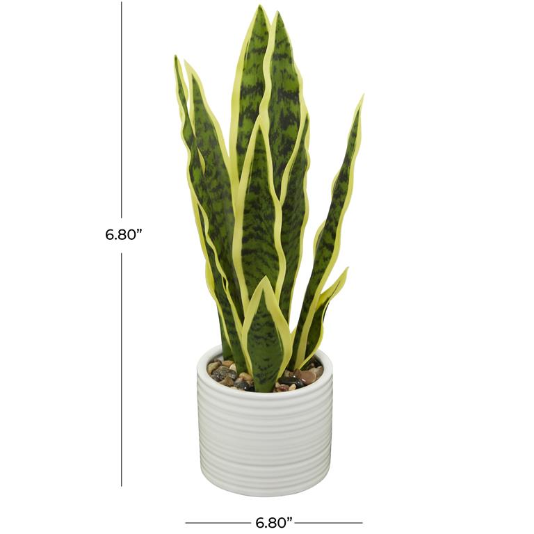 The Novogratz Green Faux Foliage Snake Artificial Plant with Realistic Leaves and White Porcelain Pot