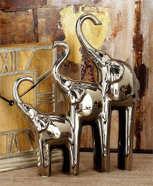 Silver Porcelain Elephant Sculpture 11" X 2" X 14"