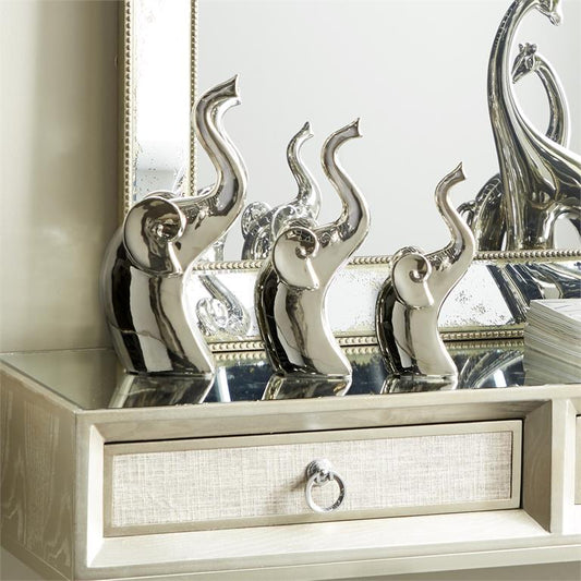The Novogratz Silver Porcelain Elephant Sculpture set of 3
