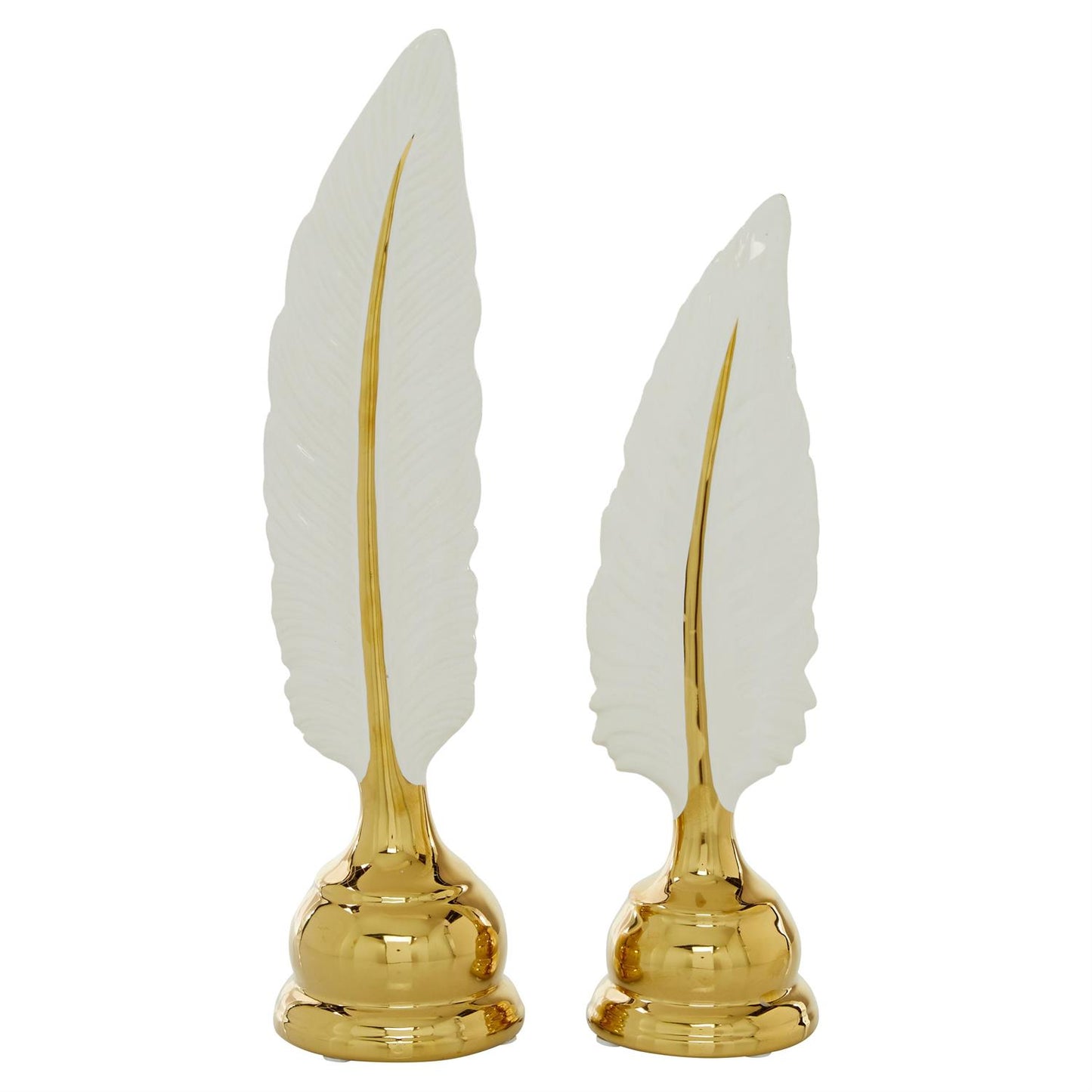 Ceramic White Gold Feather set of 2