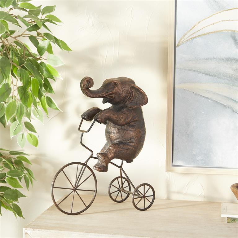 Bronze polystone Elephant Sculpture with Bicycle