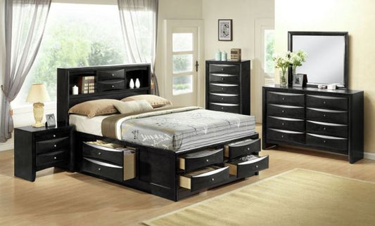 Emily King Bed Room set Black- K Bed, Dresser and Mirror