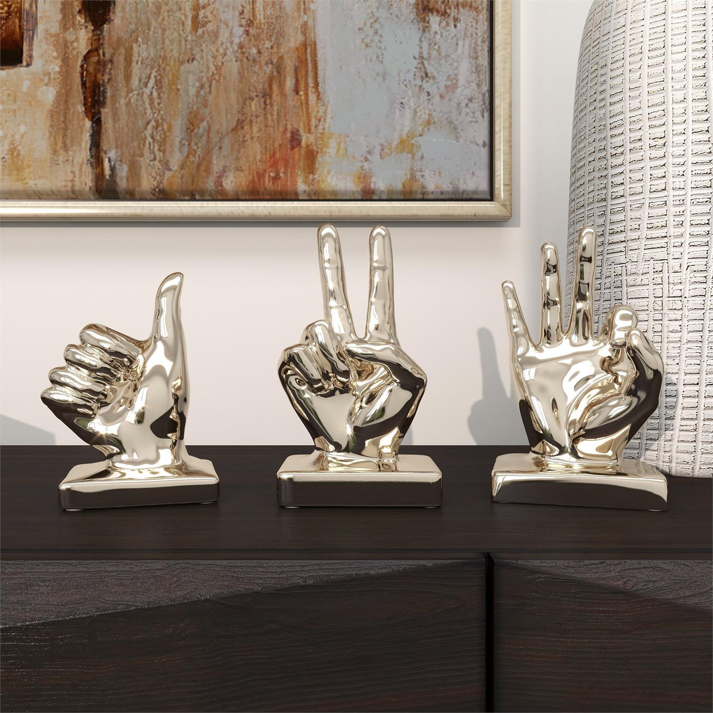 Cosmoliving by Cosmopolitan Silver Porcelain Hands set of 3