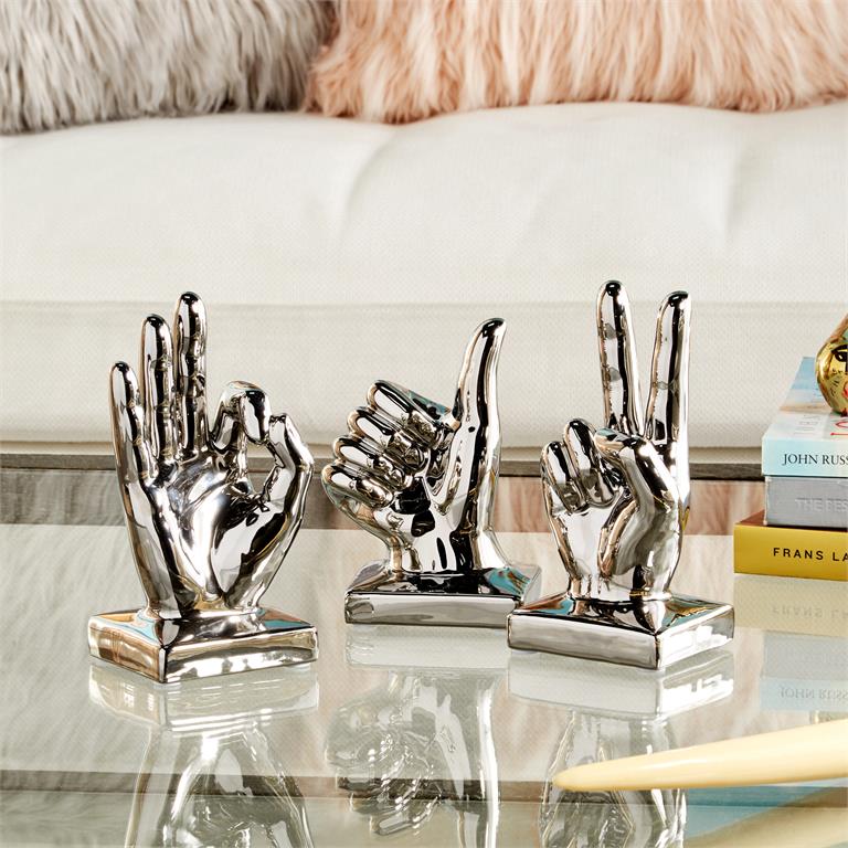 Cosmoliving by Cosmopolitan Silver Porcelain Hands set of 3