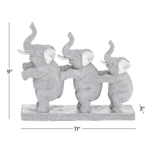 Silver Polystone Elephant Sculpture, 11"x3"x9"