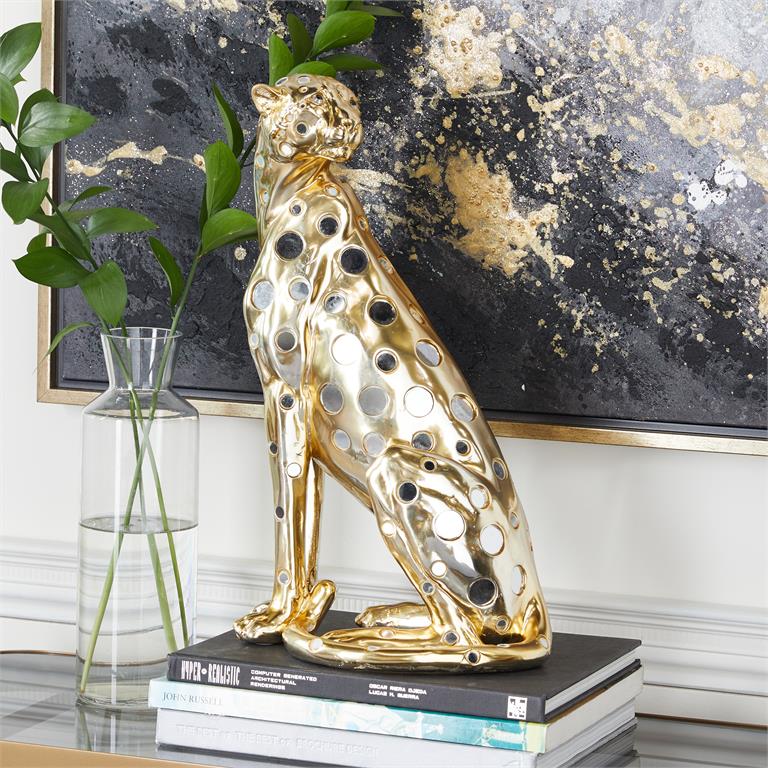 Gold Polystone Leopard  Sculpture