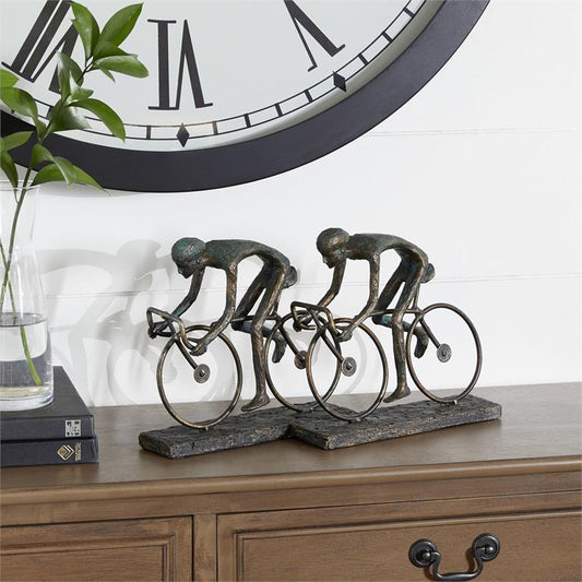 Bronze Polystone People Sculpture with Bike