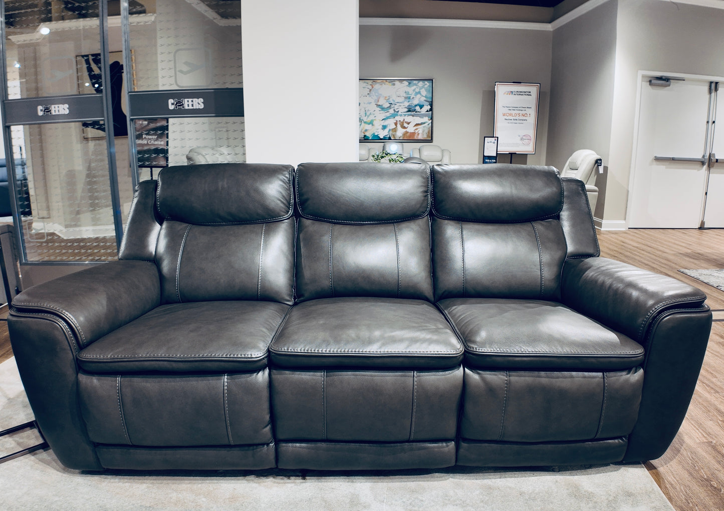 Top Grain Leather Match Softee Charcoal Power Zero Gravity Reclining  Sofa And Loveseat w/ Wireless Charging