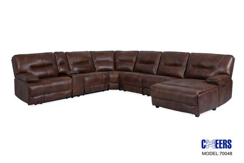 Top Grain Leather Match Brazil Cognac Light Brown 6PC Leather Reclining Sectional W/ Power Headrests