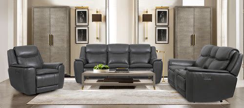 Top Grain Leather Match Softee Charcoal Power Zero Gravity Reclining  Sofa And Loveseat w/ Wireless Charging