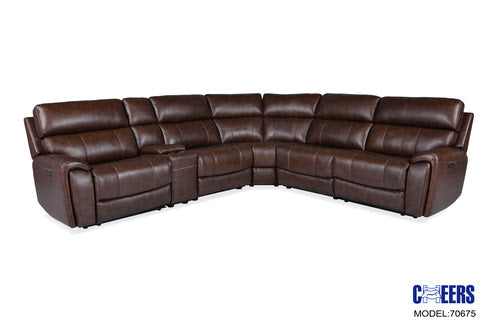 Top Grain Leather Match Brazil Tobacco Medium Brown 6 PC Zero Gravity Power Reclining Sectional