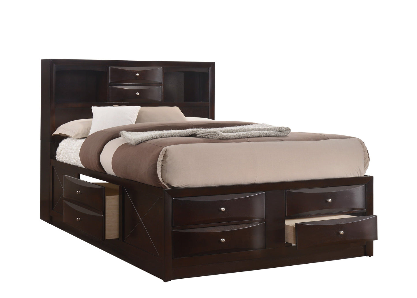 Emily Queen Bed Room set Espresso- Q Bed, Dresser and Mirror