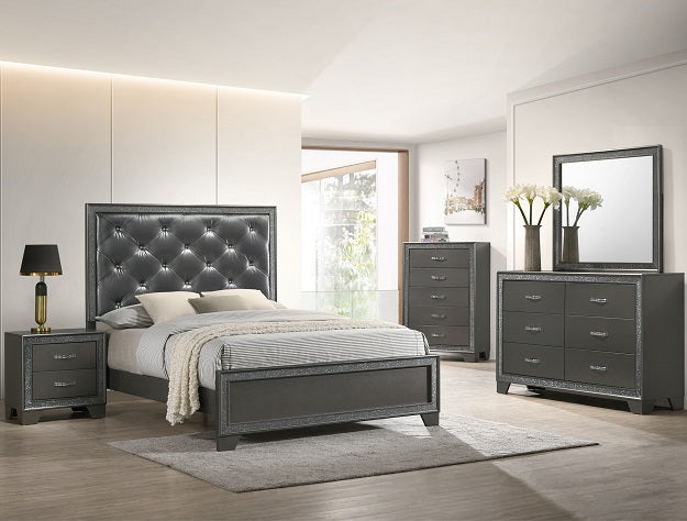 Kaia Queen Bedroom Set - Bed, Dresser, Mirror, 1 Nightstand