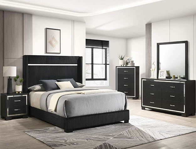 Gennro Black Queen Bedroom Set - Bed, Dresser and Mirror