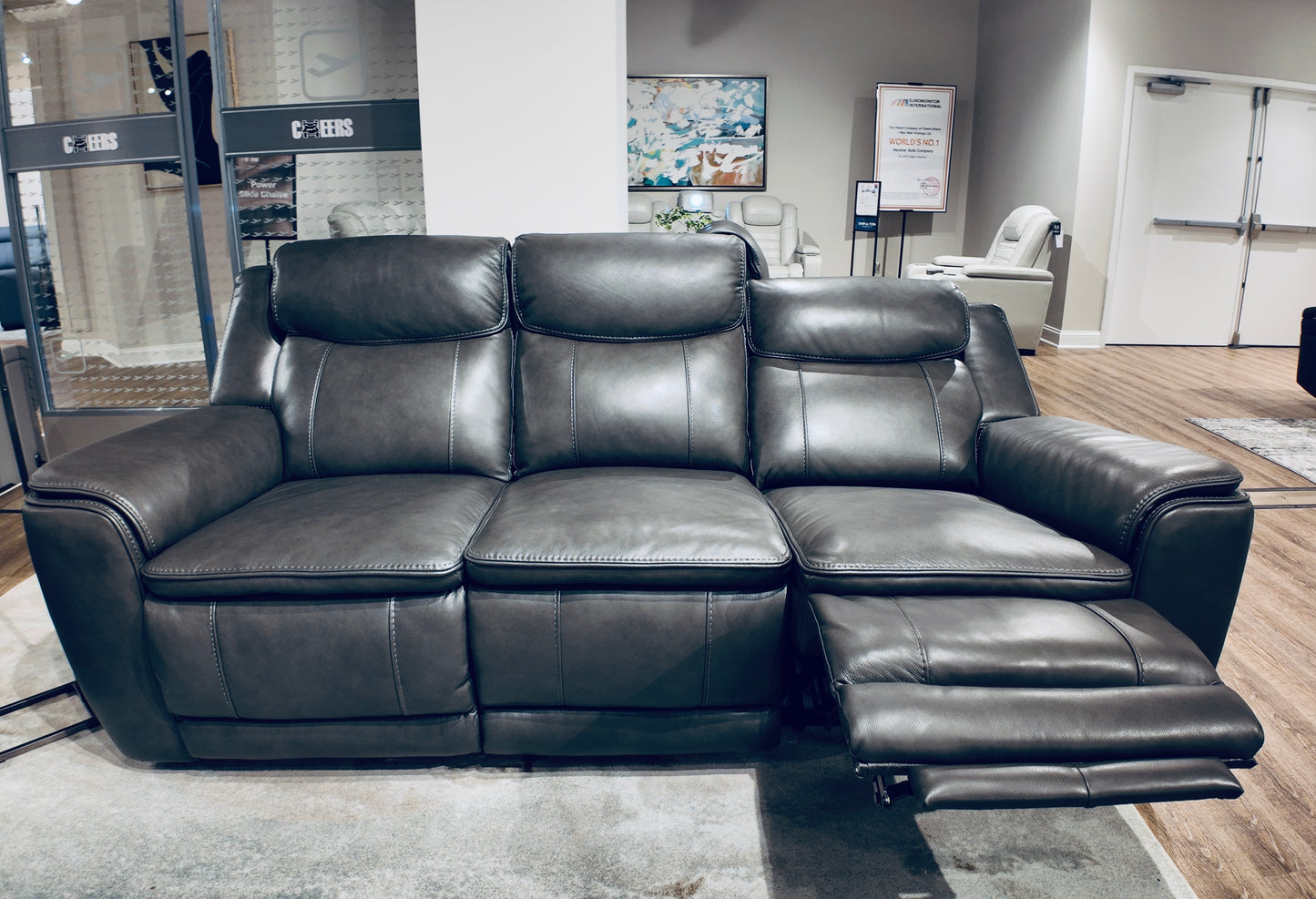 Top Grain Leather Match Softee Charcoal Power Zero Gravity Reclining  Sofa And Loveseat w/ Wireless Charging