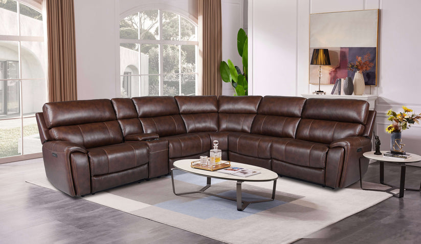 Top Grain Leather Match Brazil Tobacco Medium Brown 6 PC Zero Gravity 3 Power Reclining Sectional