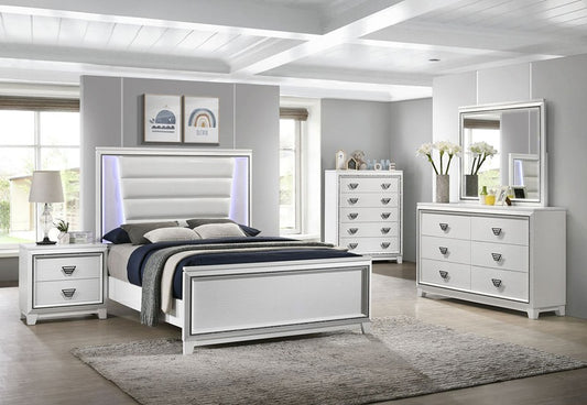 Moondance White King Set -Dresser, Mirror, Nightstand & K-Bed