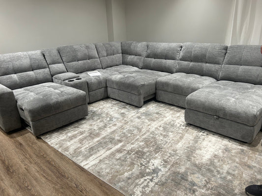 Brisbane Granite Chenile 7PC Power Sliding Chaise Modular Sectional